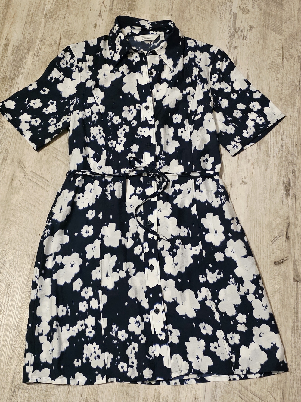 & Other Stories Stockholm Atelier Navy White Button Down Lyocell Midi Shirt Dres